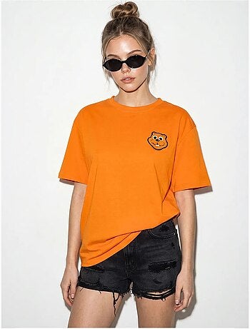 T-shirt oversize en coton avec broderie et col rond lucci