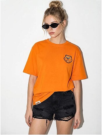T-shirt oversize en coton avec broderie et col rond lucci