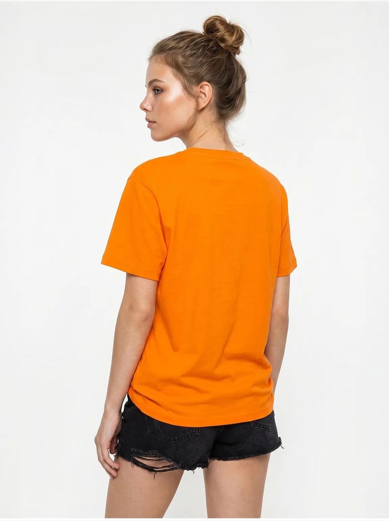 T-shirt oversize en coton avec broderie et col rond lucci Orange - Kiabi