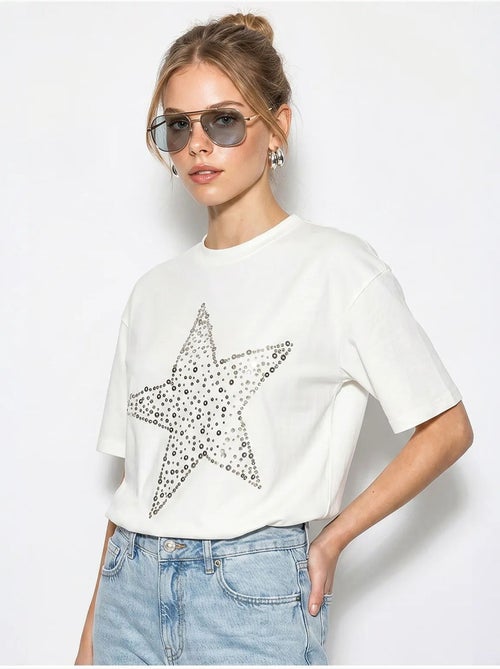 T-shirt oversize en coton avec étoile à sequins lucci - Kiabi T-shirt oversize en coton avec étoile à sequins lucci - Kiabi