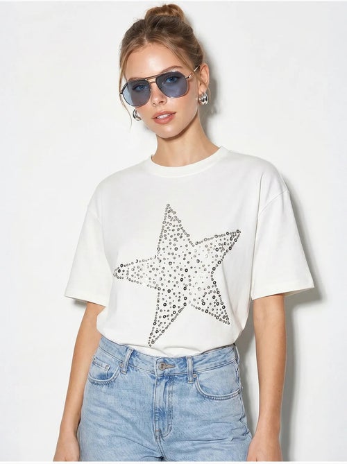 T-shirt oversize en coton avec étoile à sequins lucci - Kiabi T-shirt oversize en coton avec étoile à sequins lucci - Kiabi