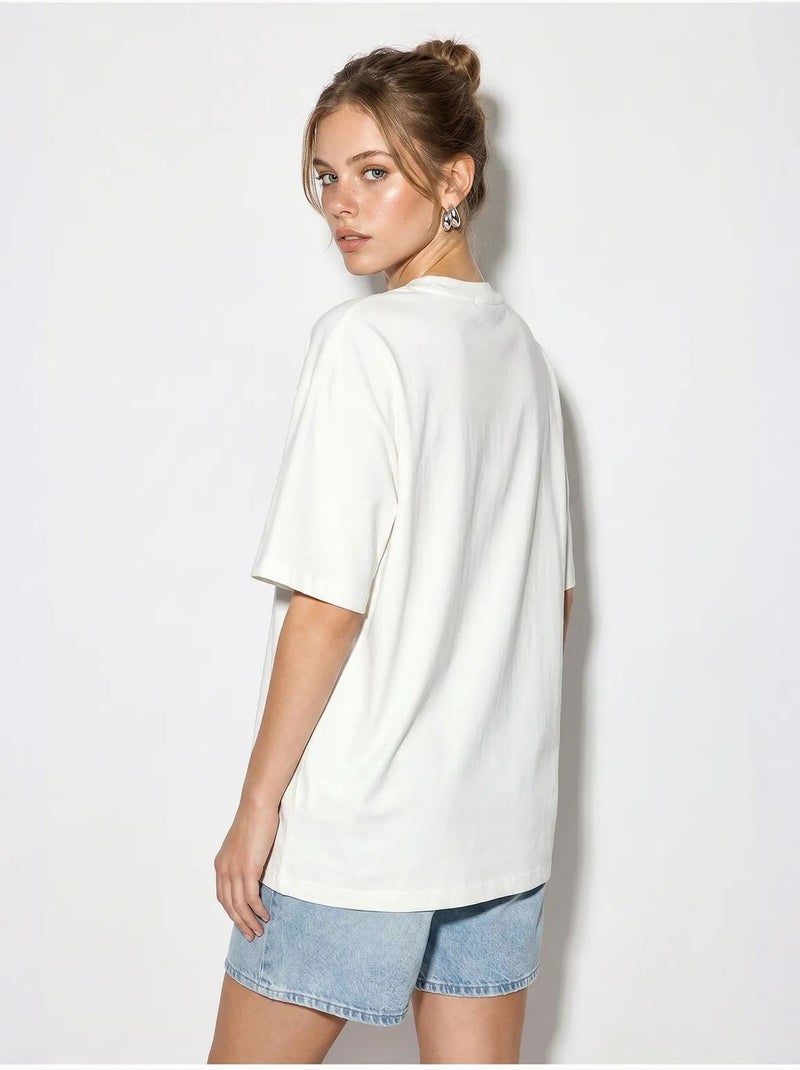 T-shirt oversize en coton avec étoile à sequins lucci Blanc cassé - Kiabi