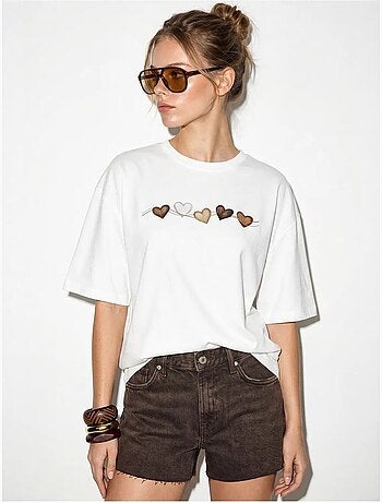 T-shirt oversize en coton avec imprimé cœur lucci