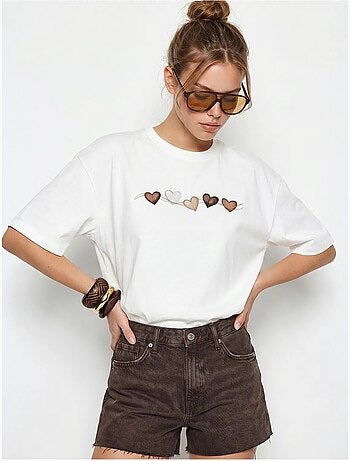 T-shirt oversize en coton avec imprimé cœur lucci