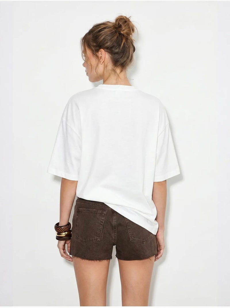 T-shirt oversize en coton avec imprimé cœur lucci Blanc - Kiabi