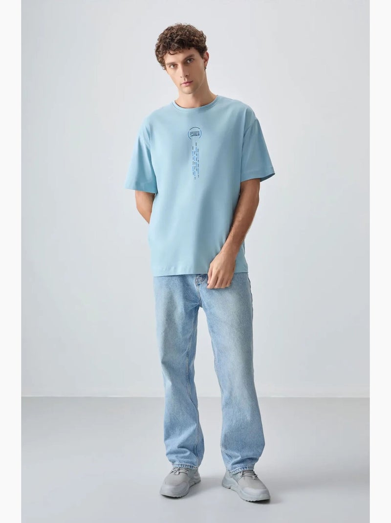 T-shirt oversize en coton avec imprimé texte et col rond tommy Bleu ciel - Kiabi