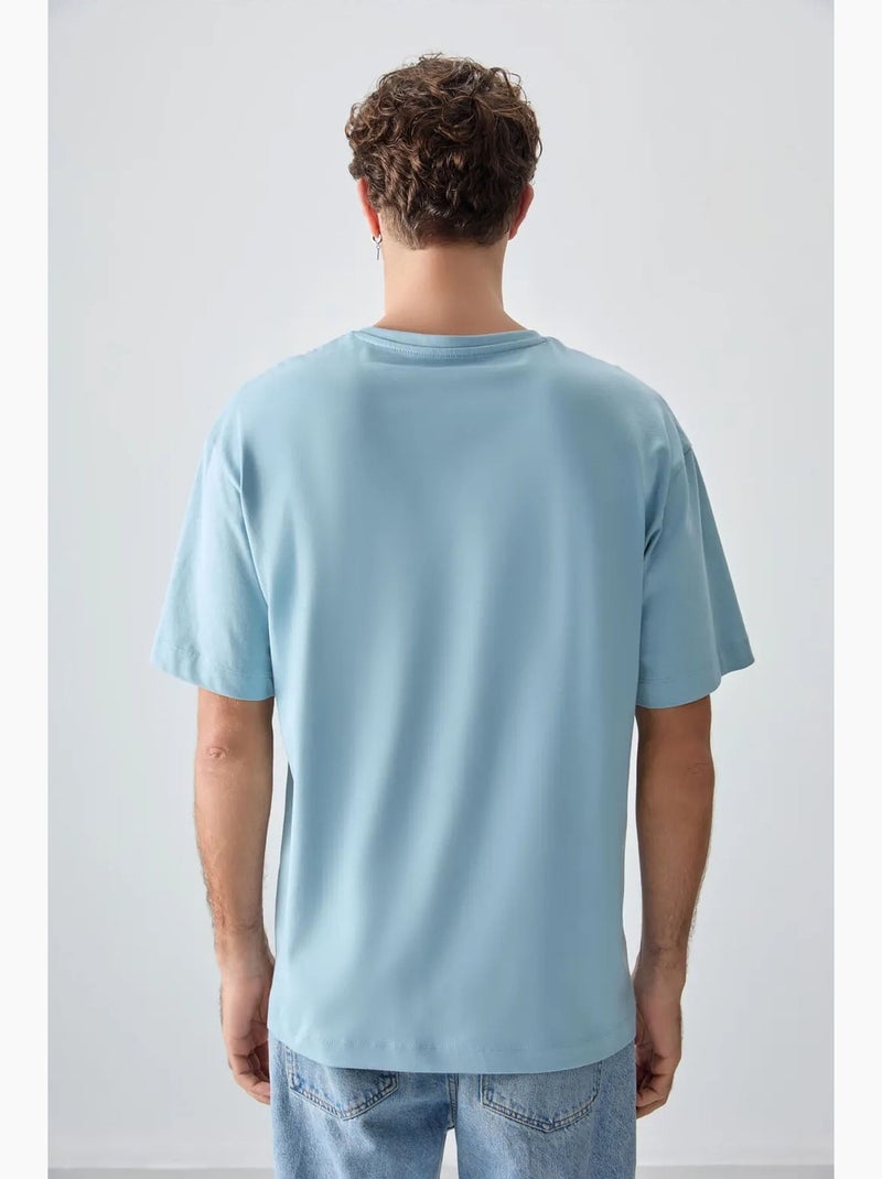 T-shirt oversize en coton avec imprimé texte et col rond tommy Bleu ciel - Kiabi