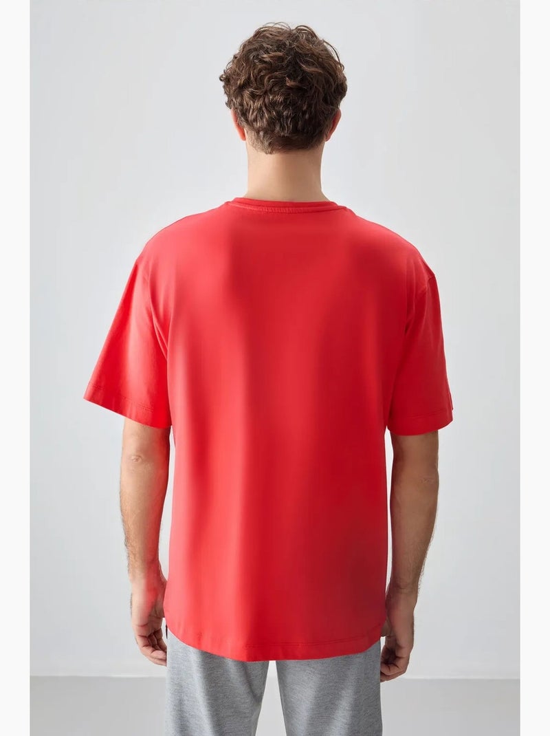 T-shirt oversize en coton avec imprimé texte et col rond tommy Rouge - Kiabi