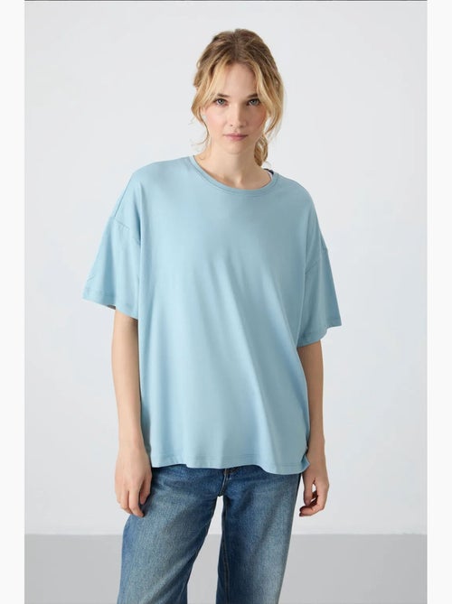 T-shirt oversize en coton et modal à col rond tommy - Kiabi T-shirt oversize en coton et modal à col rond tommy - Kiabi