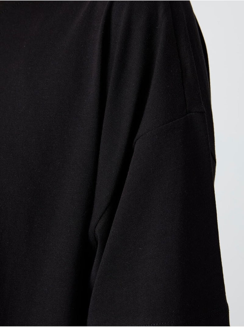 T-shirt oversize en coton et modal à col rond tommy Noir - Kiabi