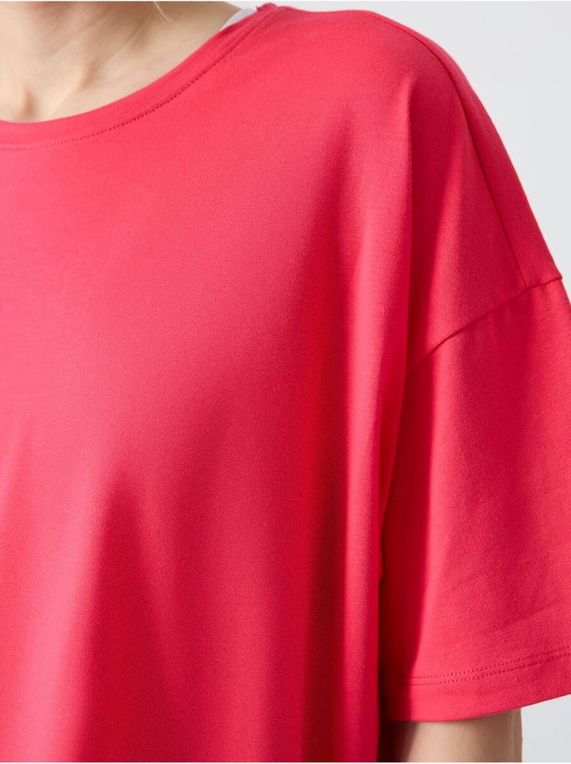 T-shirt oversize en coton et modal à col rond tommy Rose dragée - Kiabi