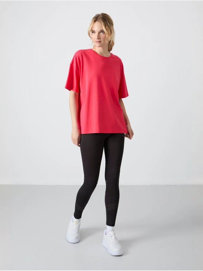 T-shirt oversize en coton et modal à col rond tommy Rose dragée - Kiabi