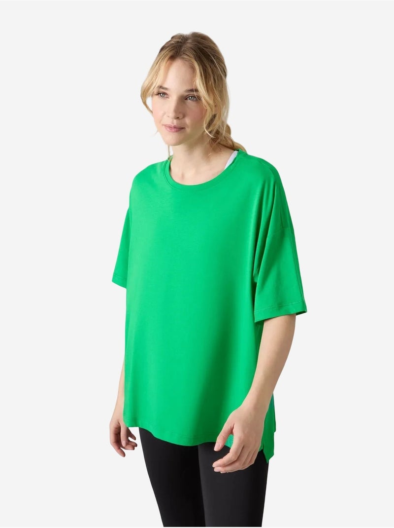 T-shirt oversize en coton et modal à col rond tommy Vert - Kiabi