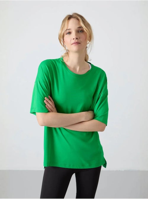 T-shirt oversize en coton et modal à col rond tommy - Kiabi T-shirt oversize en coton et modal à col rond tommy - Kiabi