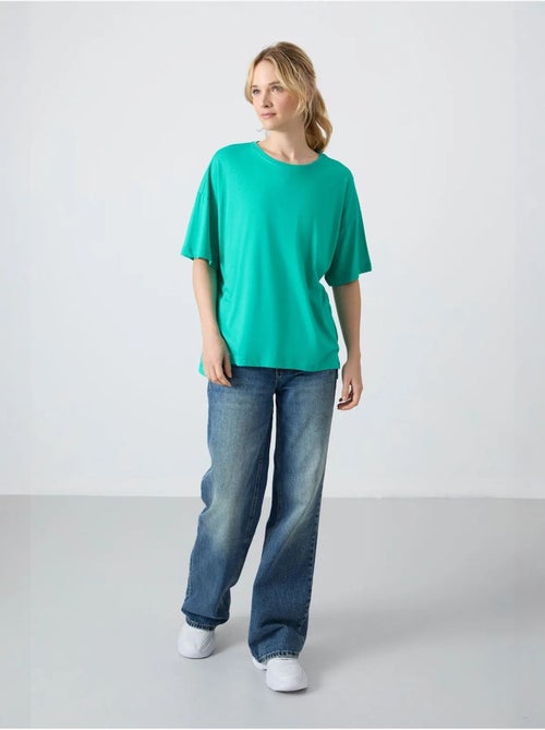 T-shirt oversize en coton et modal à col rond tommy - Kiabi T-shirt oversize en coton et modal à col rond tommy - Kiabi