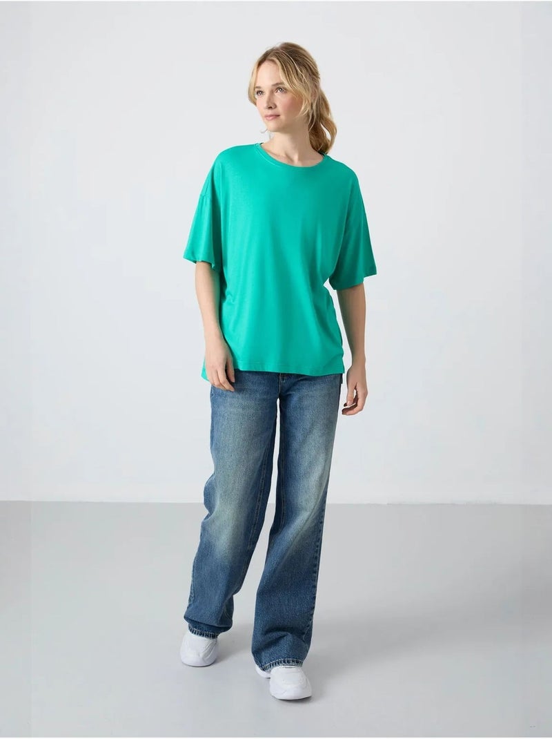 T-shirt oversize en coton et modal à col rond tommy Vert menthe - Kiabi