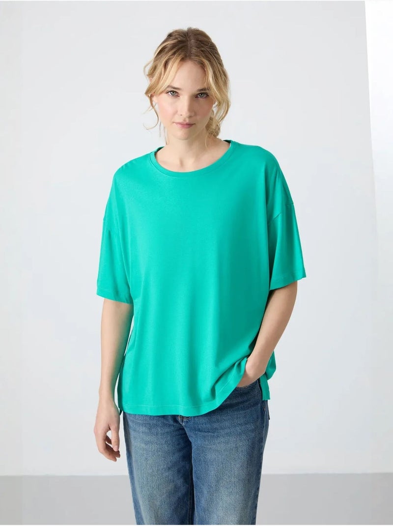 T-shirt oversize en coton et modal à col rond tommy Vert menthe - Kiabi
