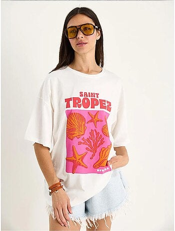 T-shirt oversize en coton imprimé coquillages bianco lucci
