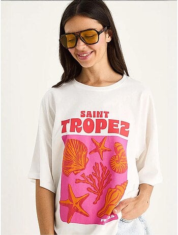 T-shirt oversize en coton imprimé coquillages bianco lucci