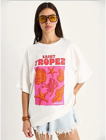 T-shirt oversize en coton imprimé coquillages bianco lucci