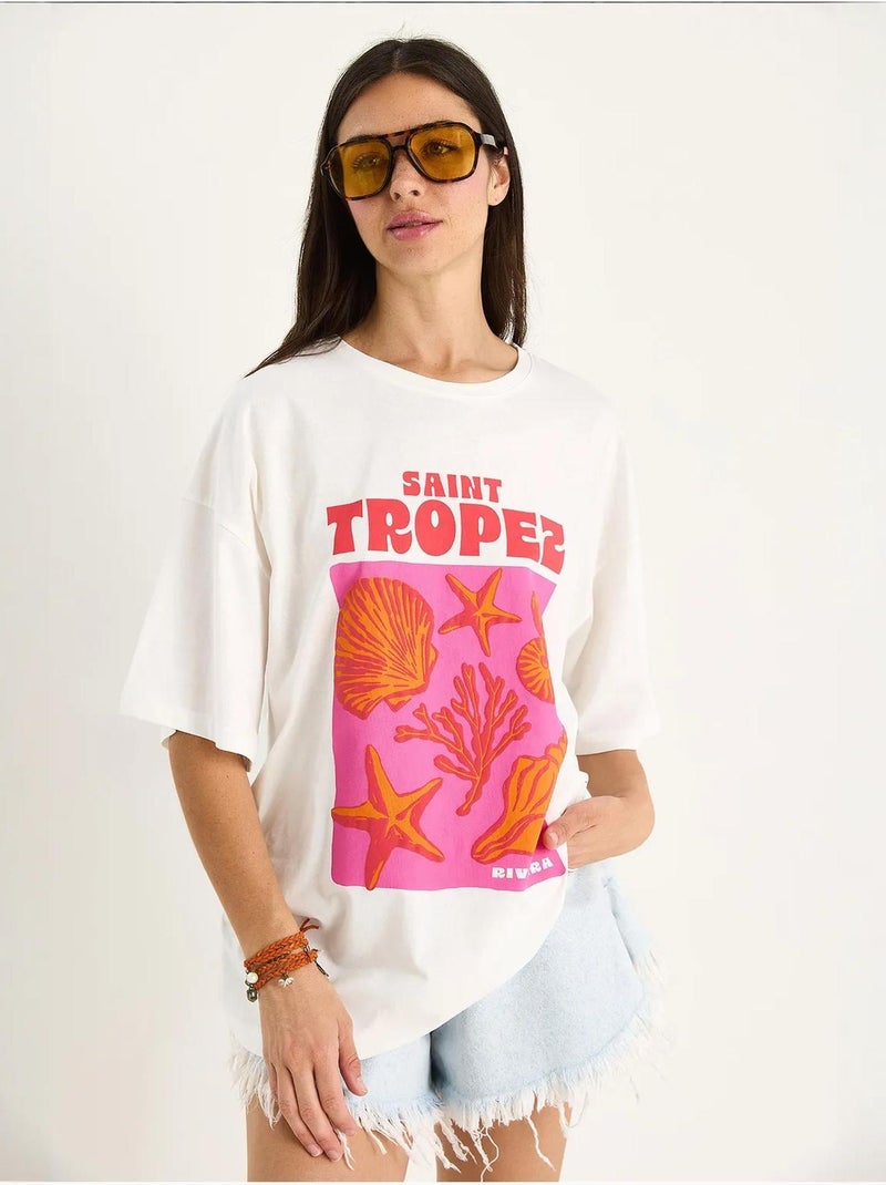 T-shirt oversize en coton imprimé coquillages bianco lucci Blanc - Kiabi