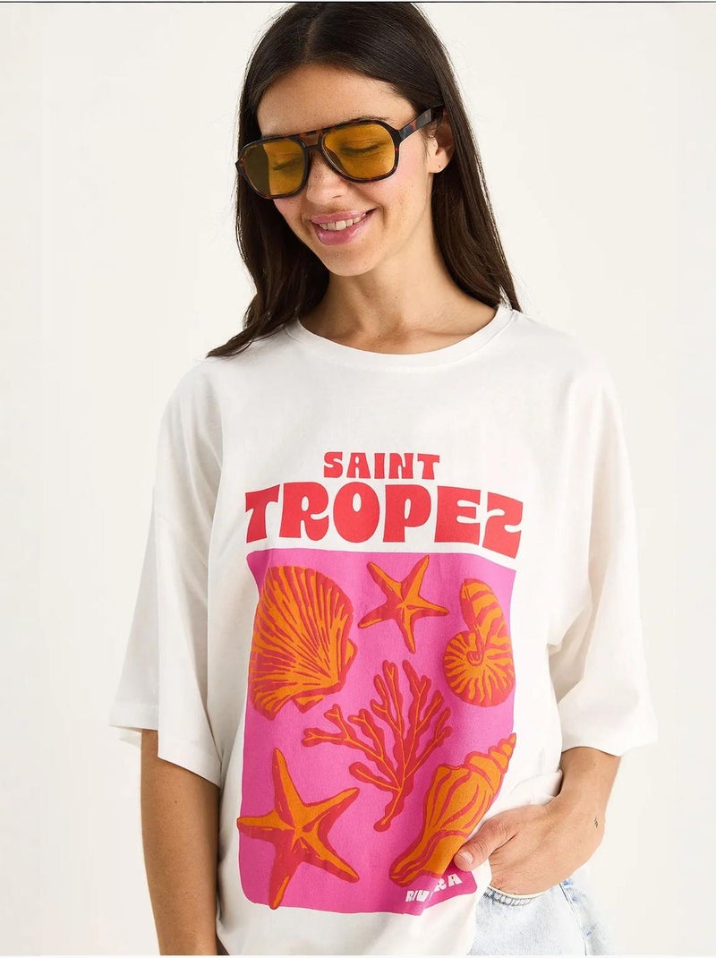 T-shirt oversize en coton imprimé coquillages bianco lucci Blanc - Kiabi