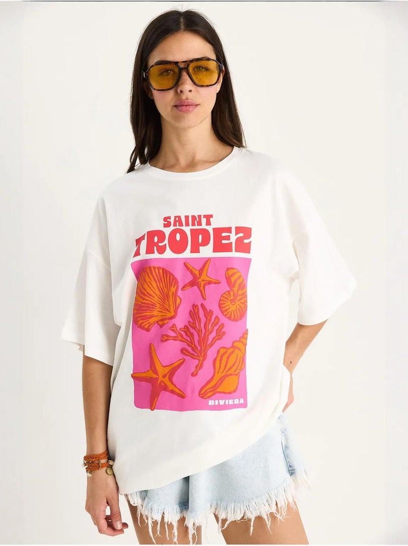 T-shirt oversize en coton imprimé coquillages bianco lucci Blanc - Kiabi