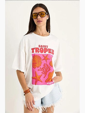 T-shirt oversize en coton imprimé coquillages lucci