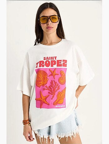 T-shirt oversize en coton imprimé coquillages lucci