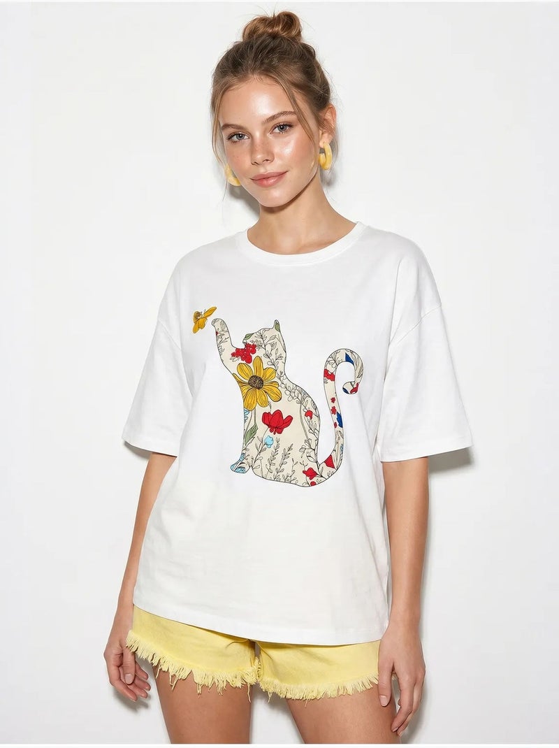 T-shirt oversize en coton imprimé lucci Blanc - Kiabi
