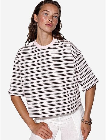 T-shirt oversize en coton rayé à col rond busem