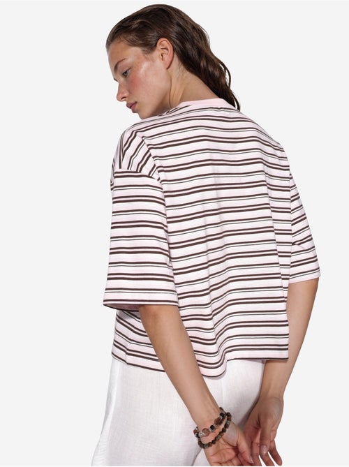 T-shirt oversize en coton rayé à col rond busem - Kiabi T-shirt oversize en coton rayé à col rond busem - Kiabi