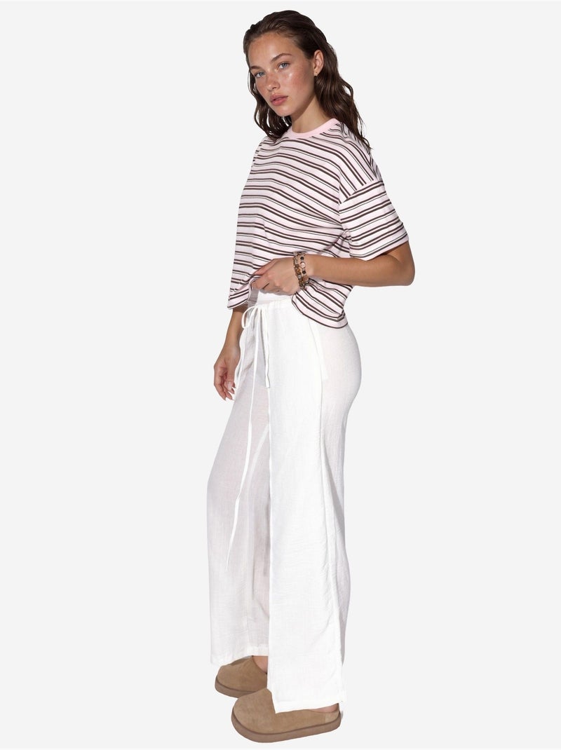 T-shirt oversize en coton rayé à col rond busem Blanc cassé - Kiabi