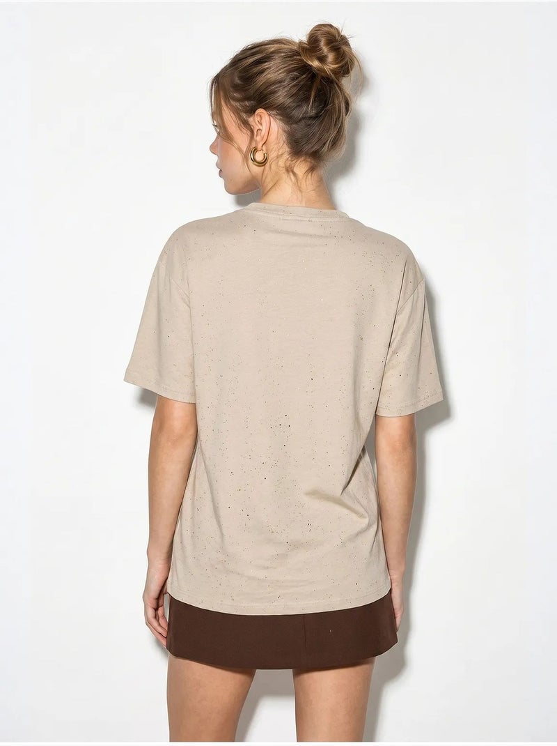T-shirt oversize en jersey de coton à col rond lucci Beige argile - Kiabi