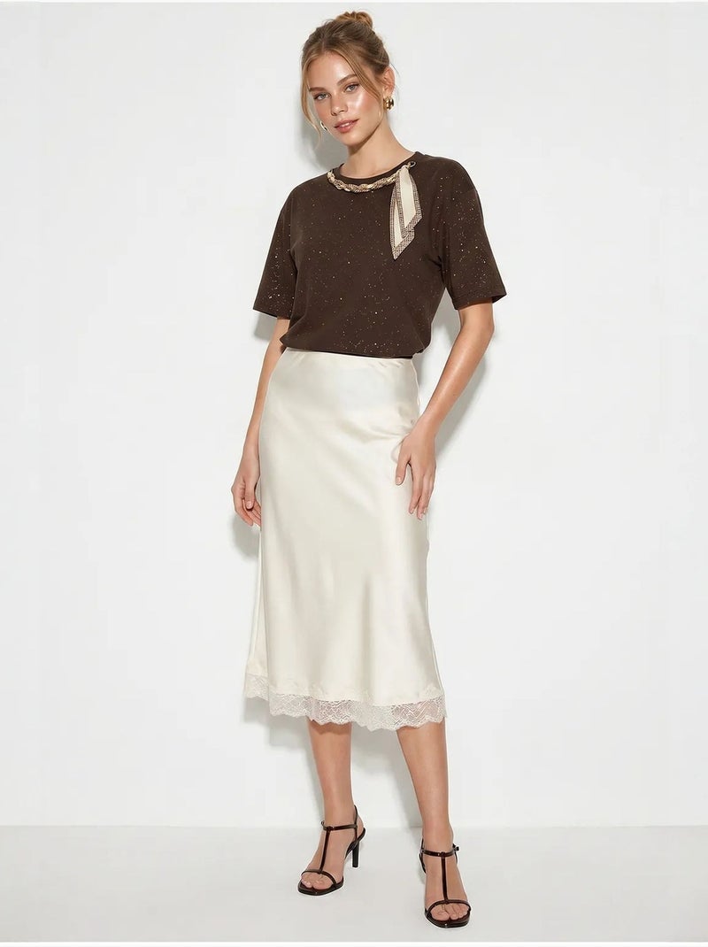 T-shirt oversize en jersey de coton à col rond lucci Marron - Kiabi
