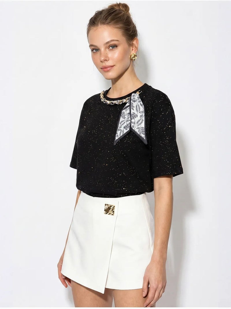 T-shirt oversize en jersey de coton à col rond lucci Noir - Kiabi