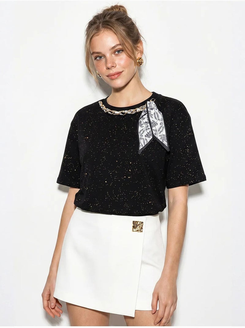 T-shirt oversize en jersey de coton à col rond lucci Noir - Kiabi