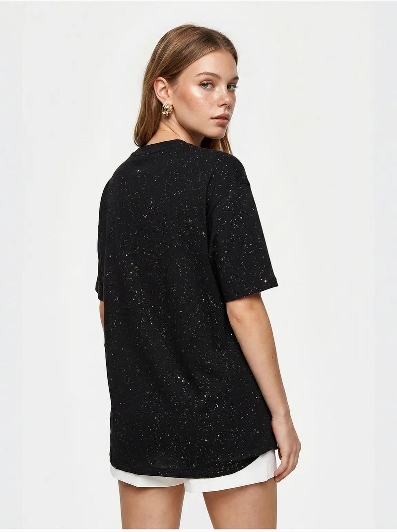 T-shirt oversize en jersey de coton à col rond lucci Noir - Kiabi