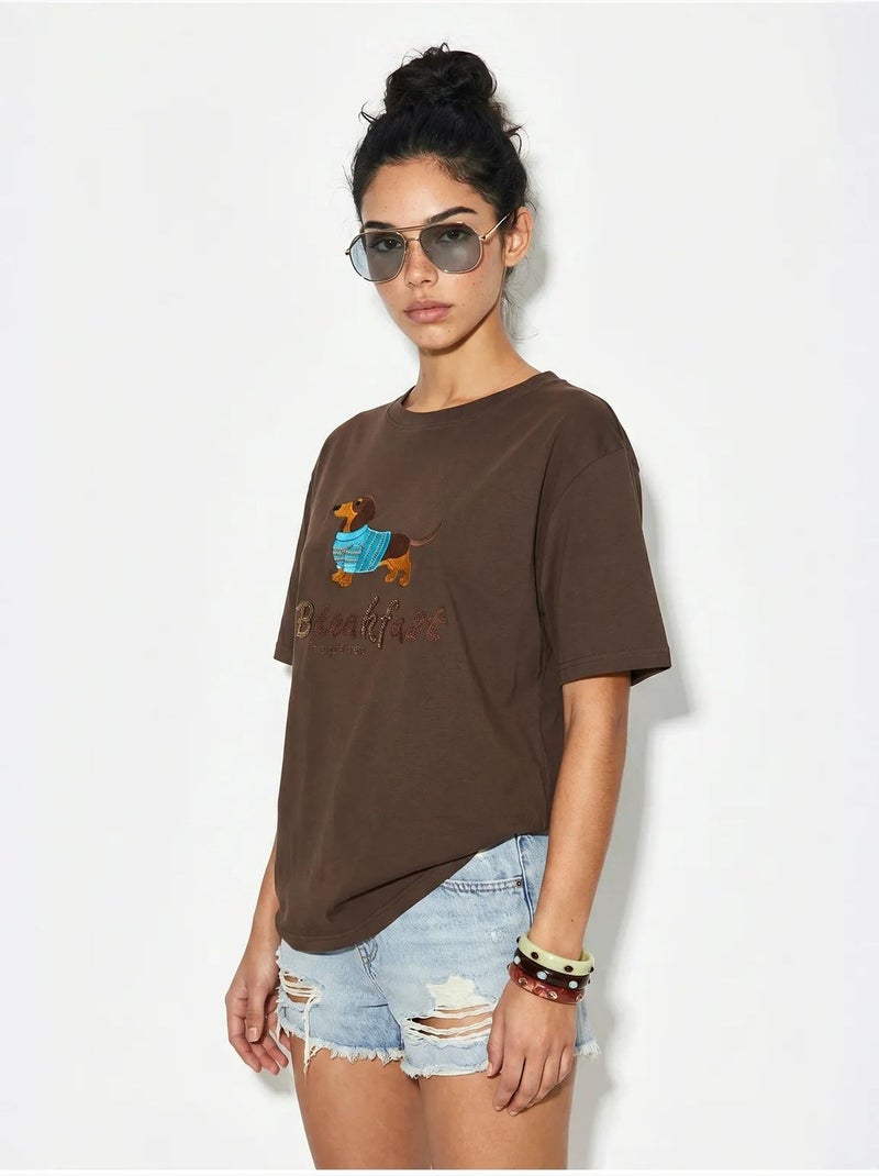 T-shirt oversize en jersey de coton imprimé lucci Marron - Kiabi