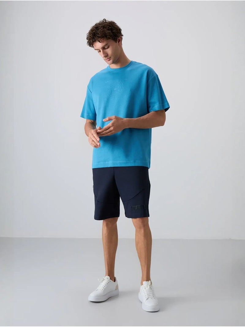 T-shirt oversize en mélange coton à col rond tommy Bleu - Kiabi