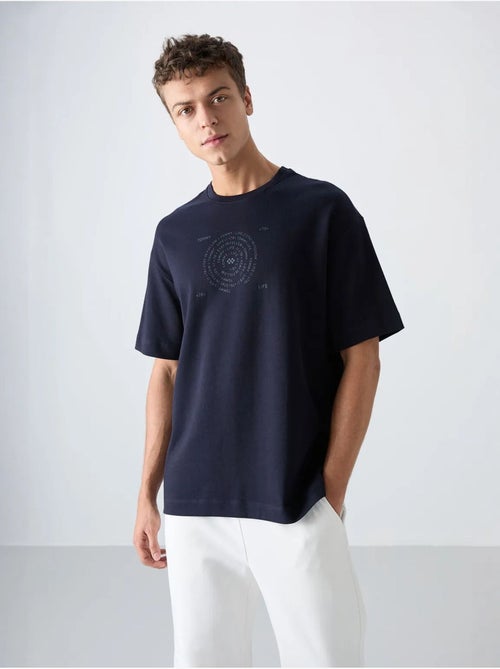 T-shirt oversize en mélange coton à col rond tommy - Kiabi