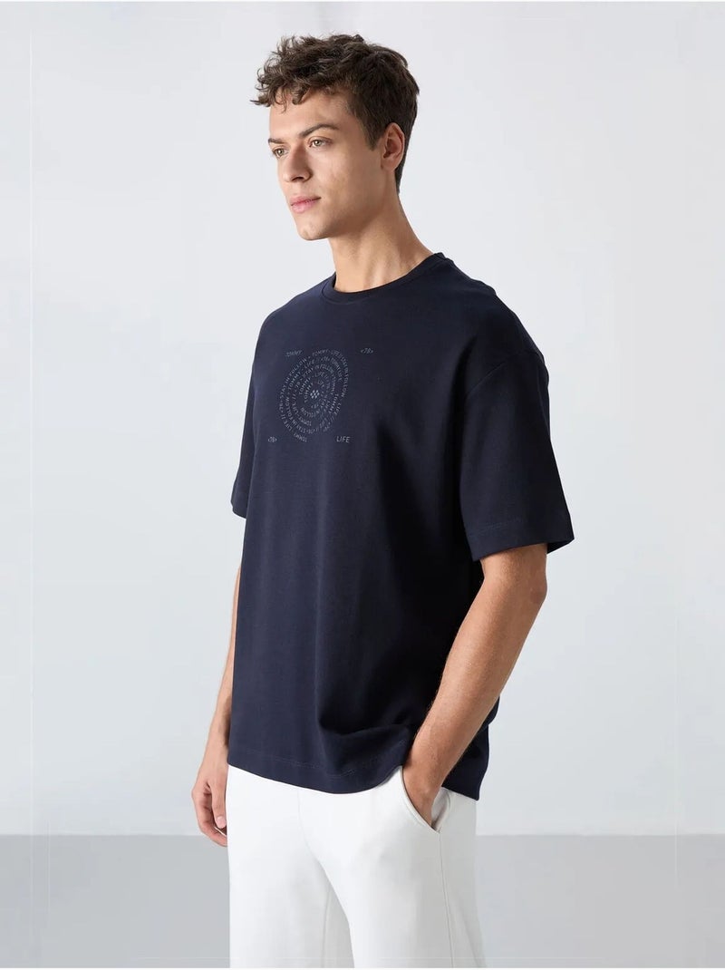 T-shirt oversize en mélange coton à col rond tommy Bleu marine - Kiabi
