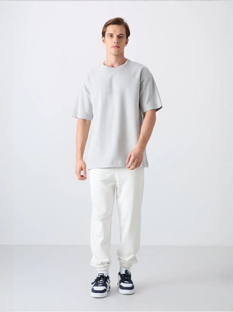 T-shirt oversize en mélange coton à col rond tommy Gris clair - Kiabi