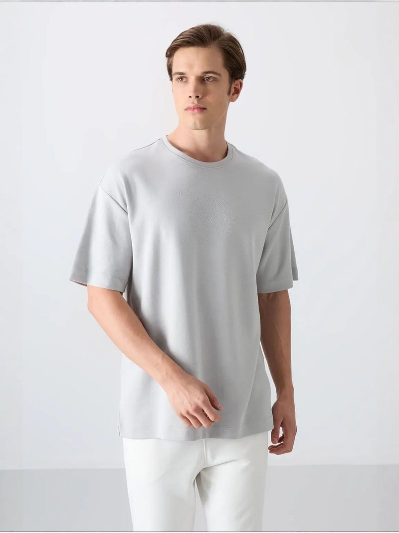 T-shirt oversize en mélange coton à col rond tommy Gris clair - Kiabi