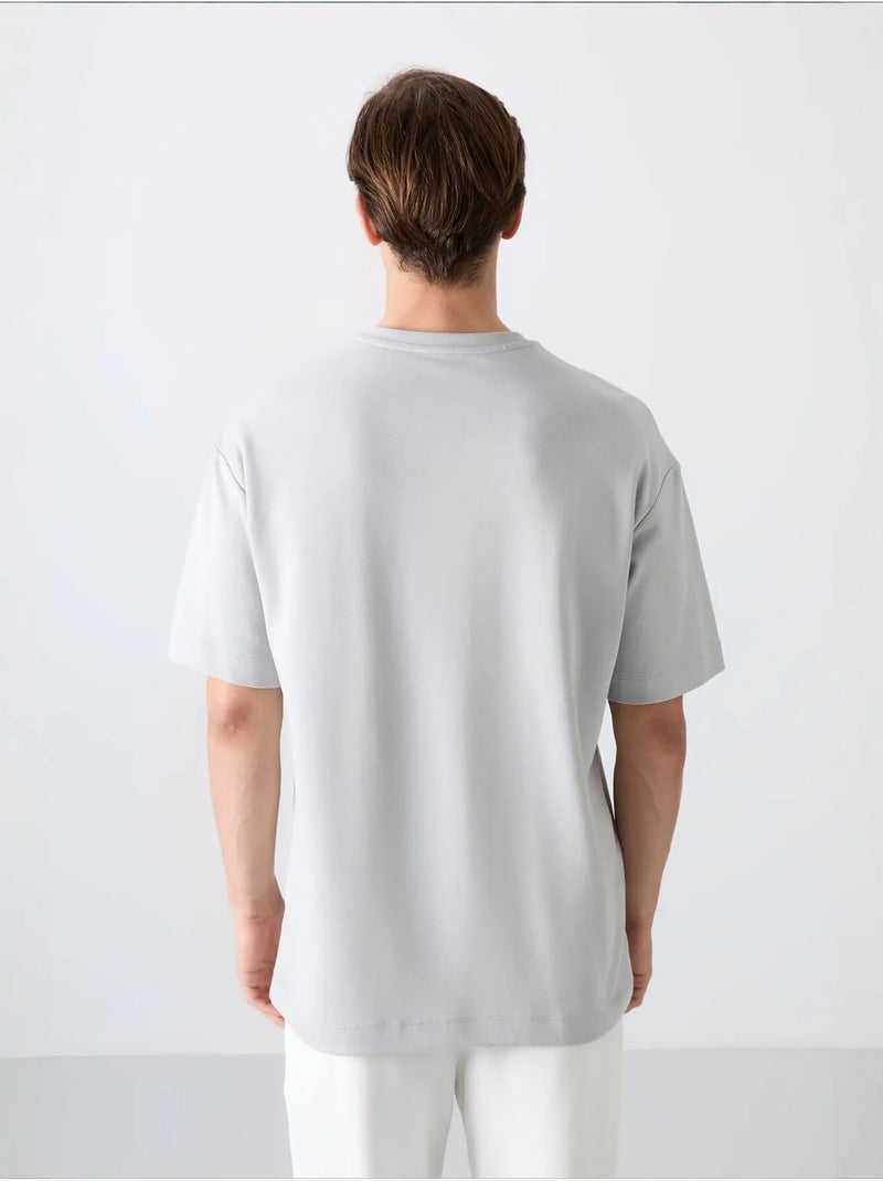 T-shirt oversize en mélange coton à col rond tommy Gris clair - Kiabi