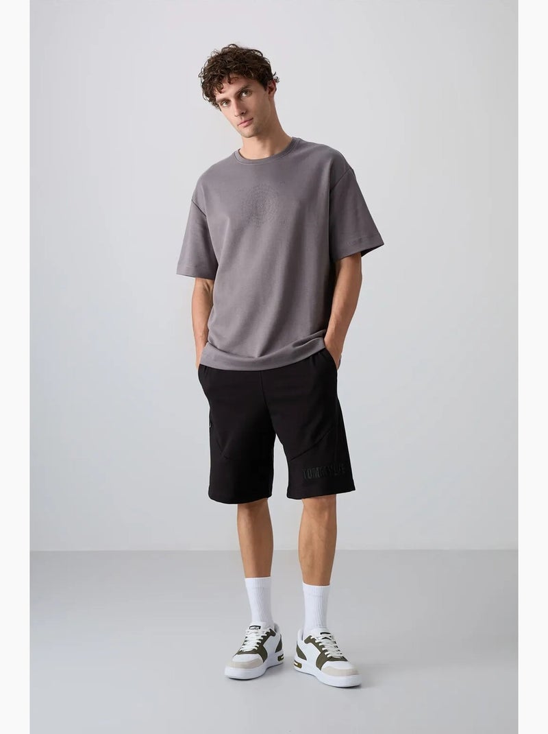 T-shirt oversize en mélange coton à col rond tommy Gris Noir - Kiabi