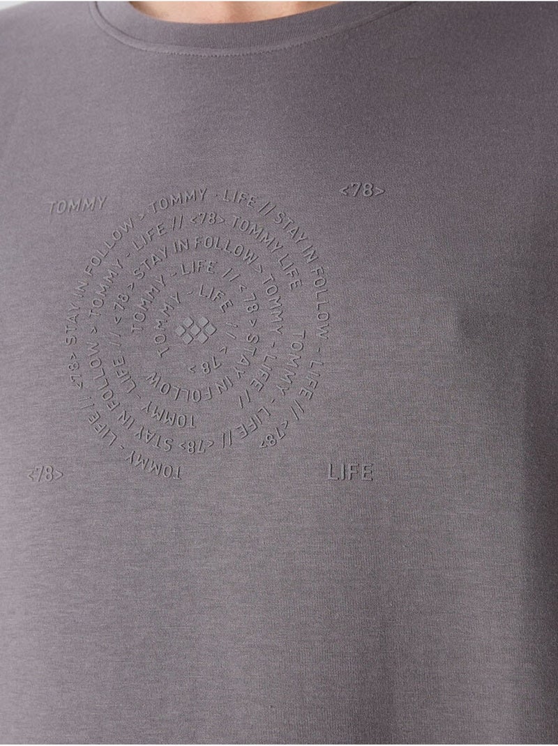 T-shirt oversize en mélange coton à col rond tommy Gris Noir - Kiabi