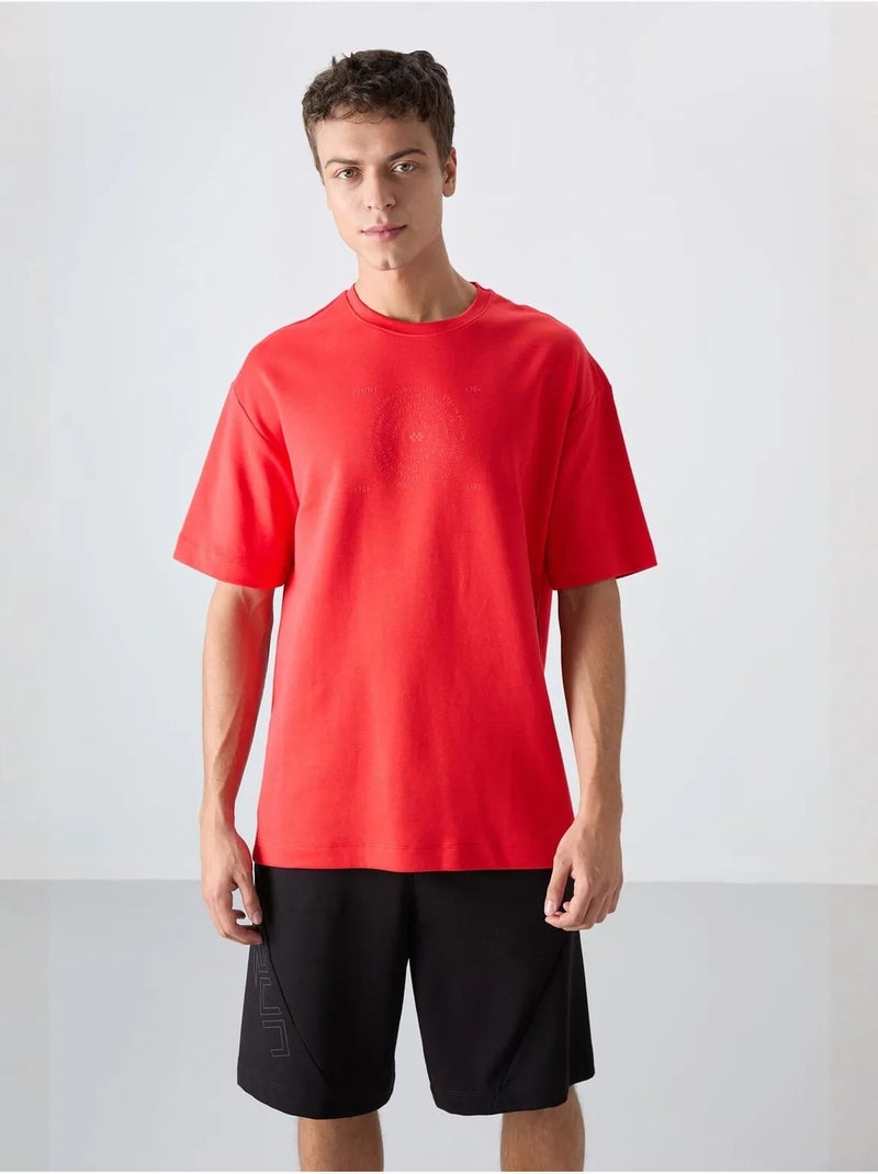 T-shirt oversize en mélange coton à col rond tommy Rouge - Kiabi
