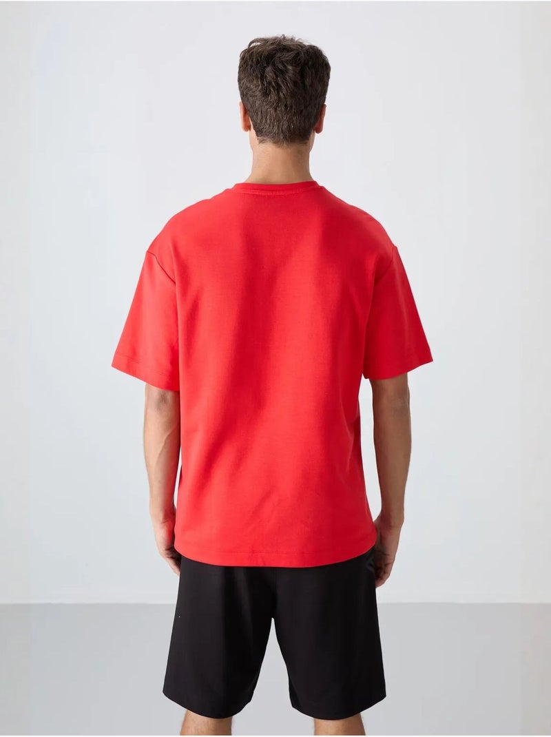 T-shirt oversize en mélange coton à col rond tommy Rouge - Kiabi