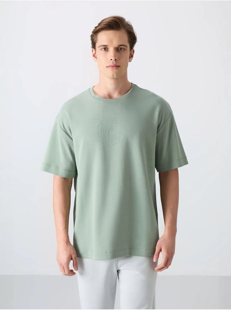 T-shirt oversize en mélange coton à col rond tommy Vert - Kiabi